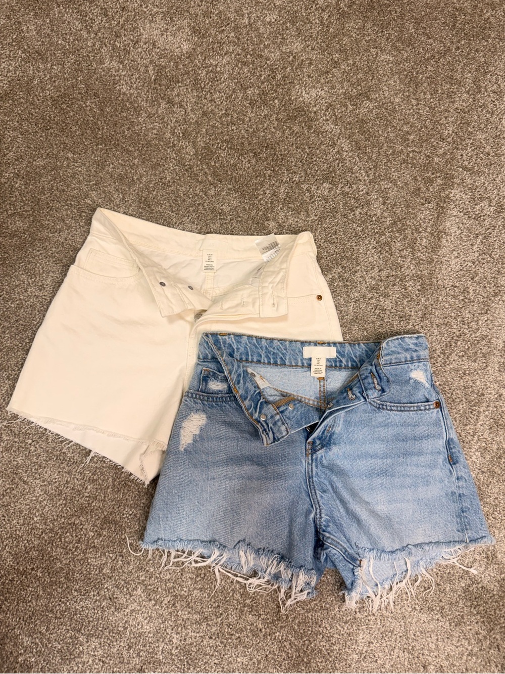 H&M Cream and Light Blue Denim Cutoff Shorts Duo